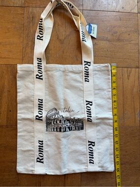 Spot Club Roma Italia Canvas Tote Bag in Cream with Black Print
